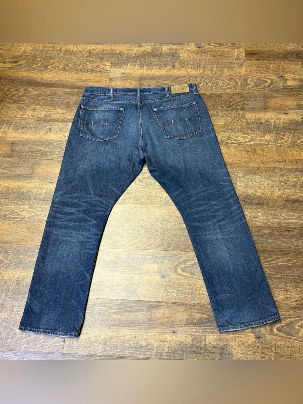 Polo Ralph Lauren Hampton Straight Jeans Men 38x30 Blue Denim Whiskered Distress